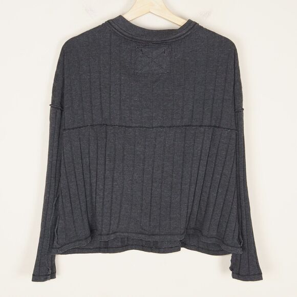 We The Free People Black Gray Mix Knit Henley Top Womens Sz XS - Picture 2 of 5